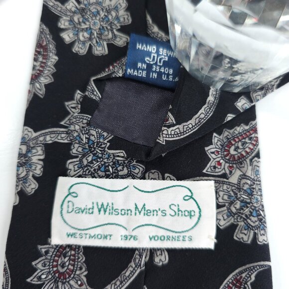 David Wilson Men Necktie All Silk Paisley Black Gray Size 58x4 - NWOT - USA - Picture 4 of 6